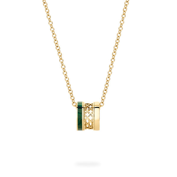Malachite Barrel Pendant Necklace, Yellow Gold
